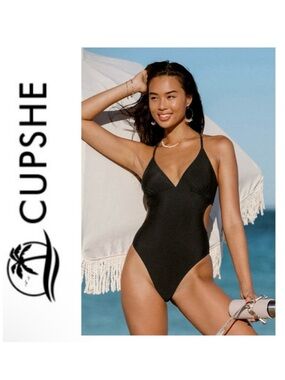 NWT Cupshe Kasey Black Cutout Back One Piece Swimsuit